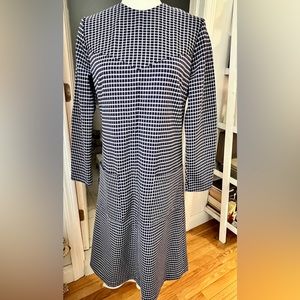 Blue and white window-pane dress